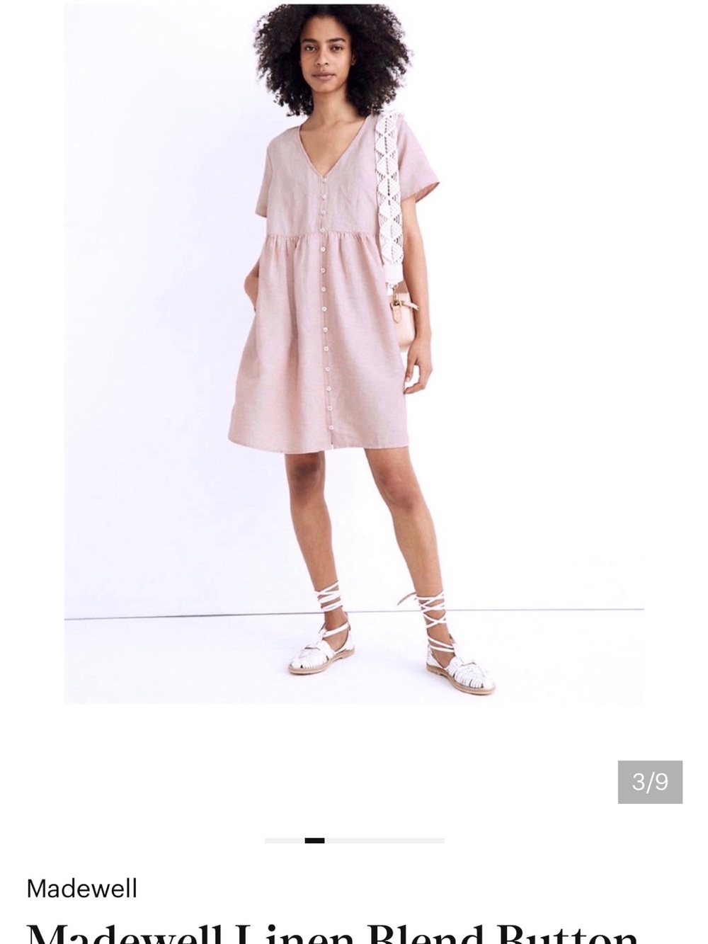 Madewell Blush Button-Front Linen Mini Dress